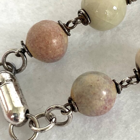 Sterling Silver 925 Italy Ceramic Beaded Pewter Heart Bow Bracelet - Picture 7 of 16